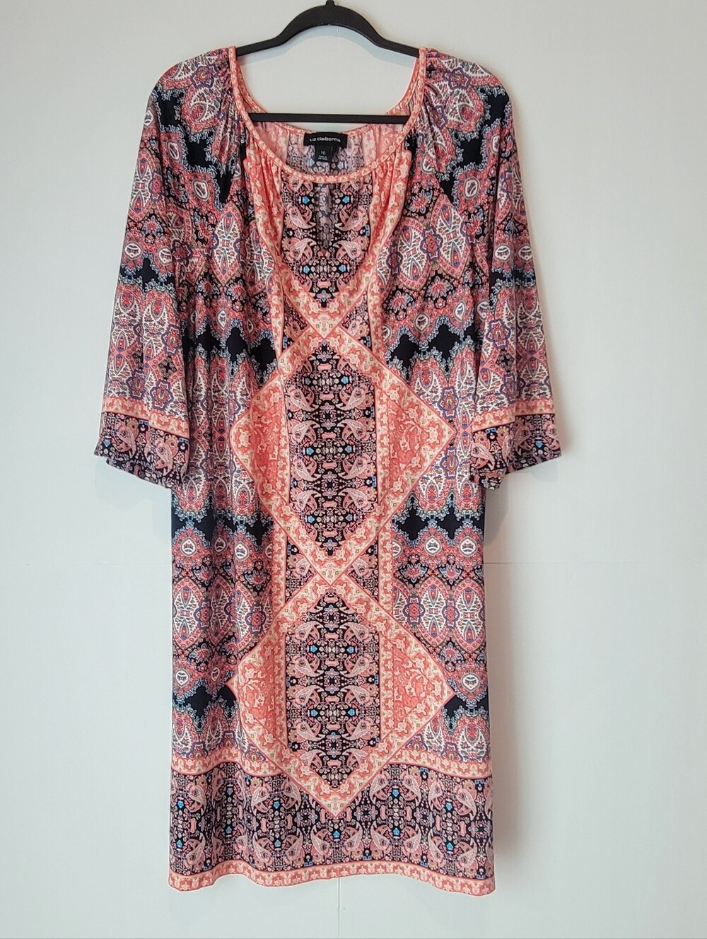 Liz Claiborne Size 16 Paisley Medallion 3/4 Sleeve Shift Dress